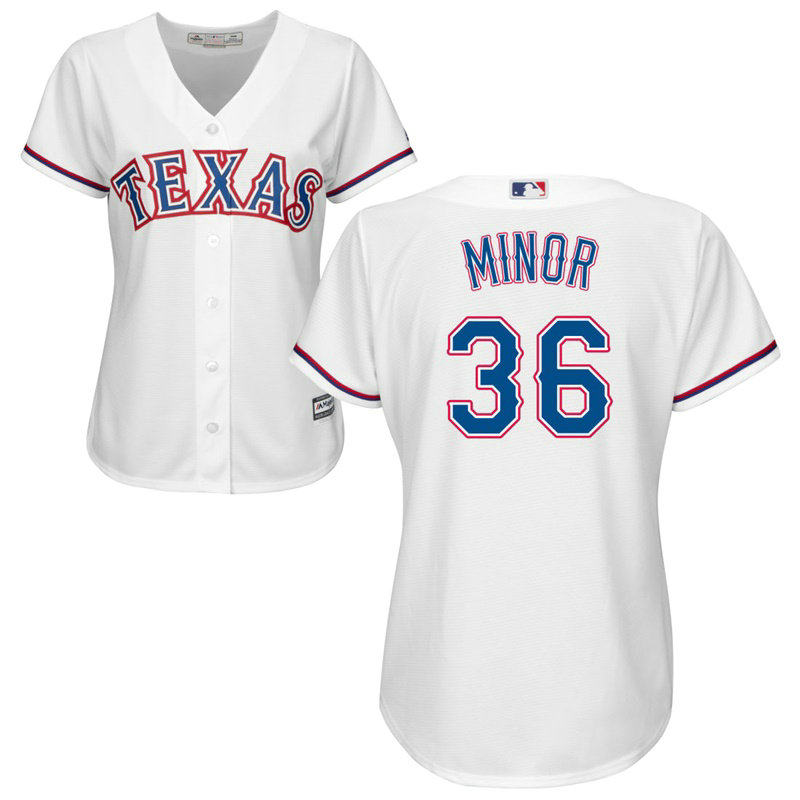 Women - Texas Rangers #36 Mike Minor Home White Cool Base Jersey Women - Texas Rangers #36 Mike Minor Home White Cool Base Jersey