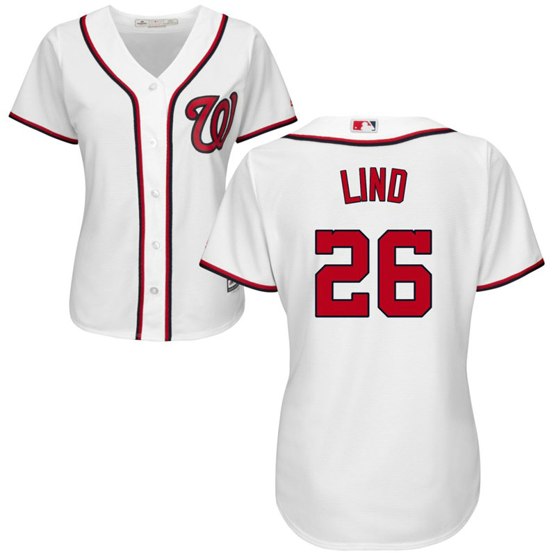 Women - Washington Nationals #26 Adam Lind Home White Cool Base Jersey
