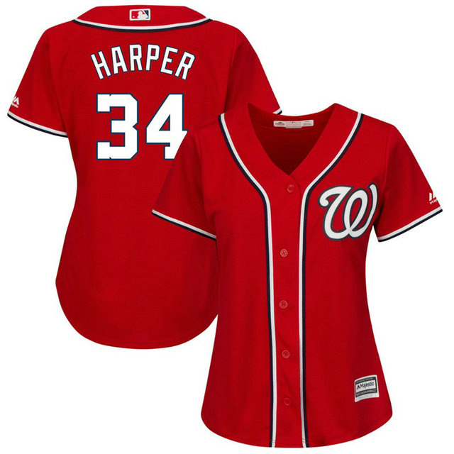 Women - Washington Nationals #34 Bryce Harper Alternate Scarlet Cool Base Jersey