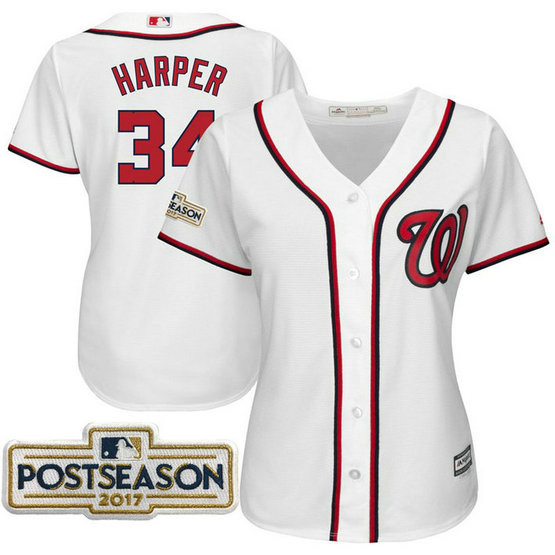 Women - Bryce Harper #34 Washington Nationals 2017 Postseason White Cool Base Jersey