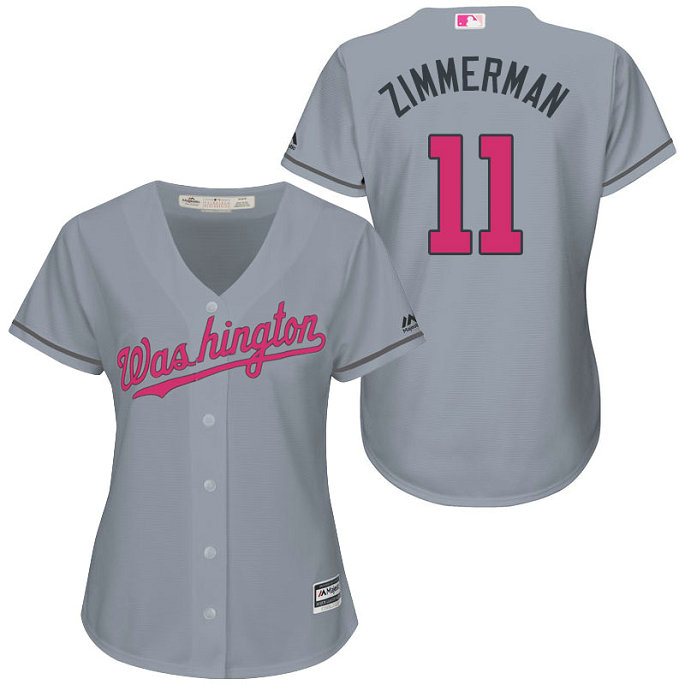 Women - Washington Nationals #11 Ryan Zimmerman Grey Road 2016 Mother's Day Cool Base Jersey