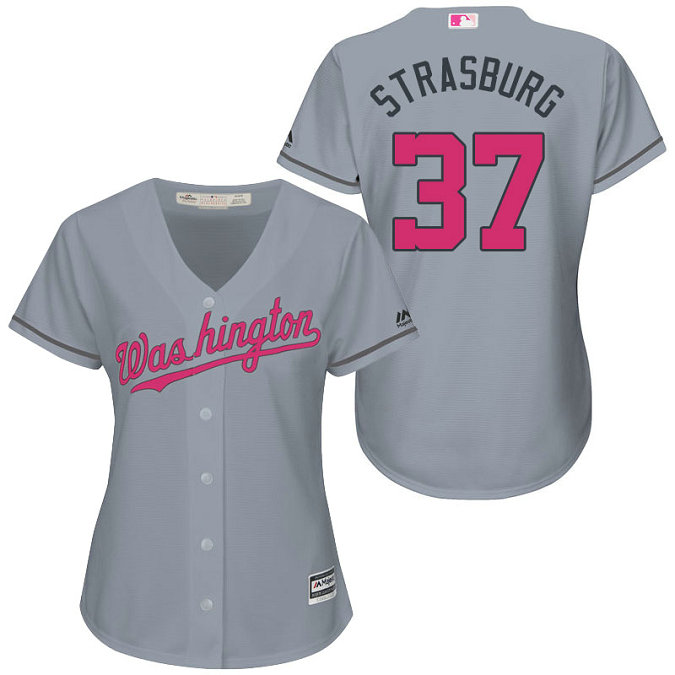 Women - Washington Nationals #37 Stephen Strasburg Grey Road 2016 Mother's Day Cool Base Jersey