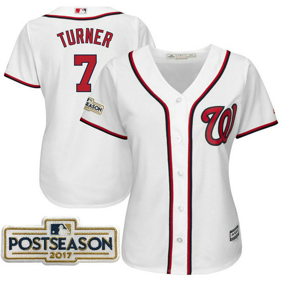 Women - Trea Turner #7 Washington Nationals 2017 Postseason White Cool Base Jersey
