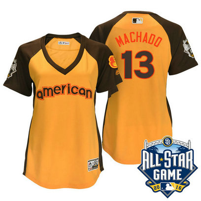 Women - 2016 All-Star American Baltimore Orioles #13 Manny Machado Gold Home Run Derby Cool Base Jersey