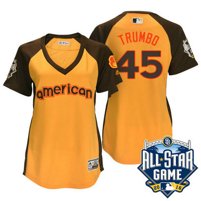 Women - 2016 All-Star American Baltimore Orioles #45 Mark Trumbo Gold Home Run Derby Cool Base Jersey