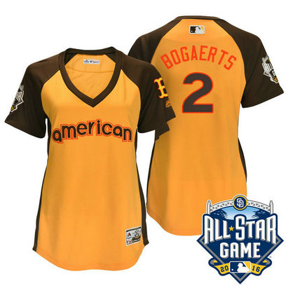 Women - 2016 All-Star American Boston Red Sox #2 Xander Bogaerts Gold Home Run Derby Cool Base Jersey