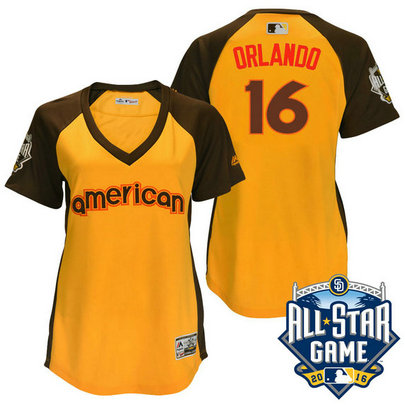 Women - 2016 All-Star American Kansas City Royals #16 Paulo Orlando Gold Home Run Derby Cool Base Jersey