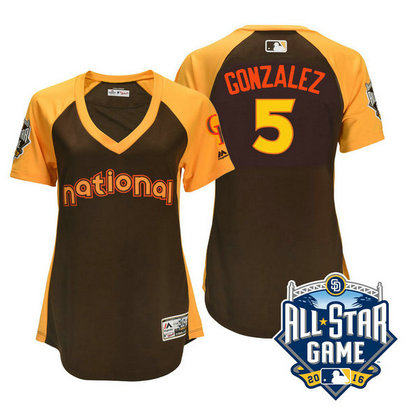 Women - 2016 All-Star National Colorado Rockies #5 Carlos Gonzalez Brown Home Run Derby Cool Base Jersey