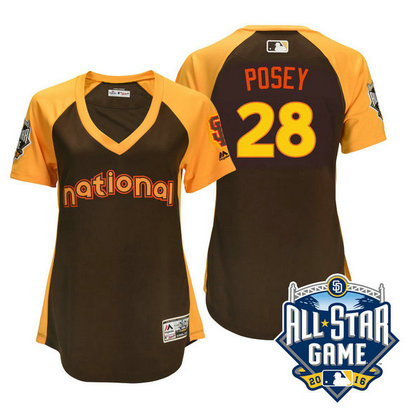 Women - 2016 All-Star National San Francisco Giants #28 Buster Posey Brown Home Run Derby Cool Base Jersey