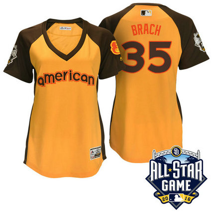 Women - 2016 All-Star American Baltimore Orioles Brad Brach #35 Yellow Home Run Derby Cool Base Jersey