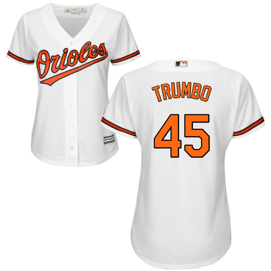 Women - Baltimore Orioles #45 Mark Trumbo Home White Cool Base Jersey