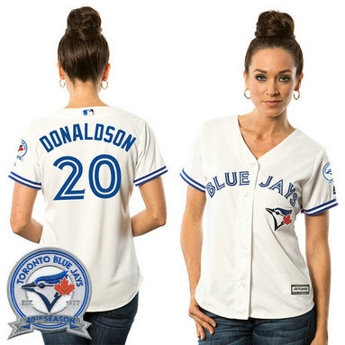 Women - Toronto Blue Jays Josh Donaldson #20 White Home 40th Anniversary Patch Cool Base Jersey Women - Toronto Blue Jays Josh Donaldson #20 White Home 40th Anniversary Patch Cool Base Jersey