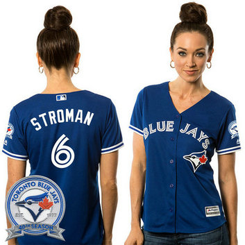 Women - Toronto Blue Jays Marcus Stroman #6 Royal Alternate 40th Anniversary Patch Cool Base Jersey