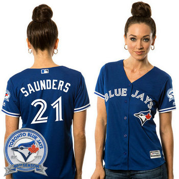Women - Toronto Blue Jays Michael Saunders #21 Royal Alternate 40th Anniversary Patch Cool Base Jersey