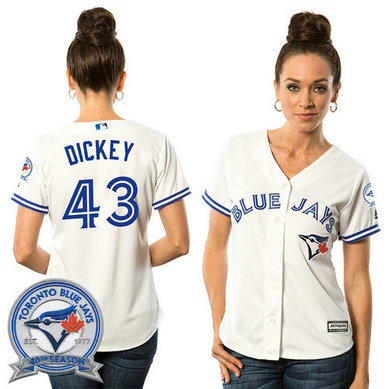 Women - Toronto Blue Jays R.A. Dickey #43 White Home 40th Anniversary Patch Cool Base Jersey Women - Toronto Blue Jays R.A. Dickey #43 White Home 40th Anniversary Patch Cool Base Jersey
