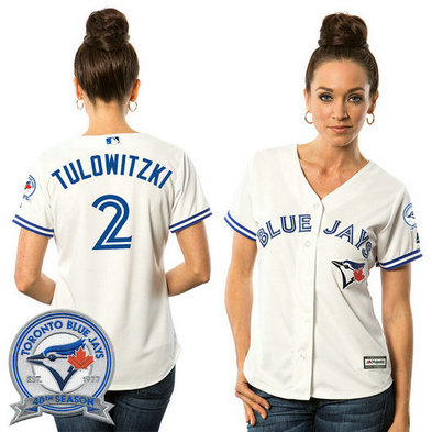 Women - Toronto Blue Jays Troy Tulowitzki #2 White Home 40th Anniversary Patch Cool Base Jersey