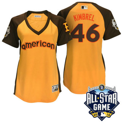 Women - 2016 All-Star American Boston Red Sox Craig Kimbrel #46 Yellow Home Run Derby Cool Base Jersey