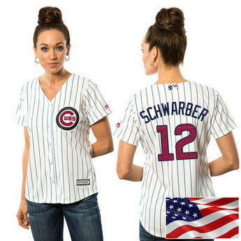 Women - Chicago Cubs Kyle Schwarber #12 White 2016 Independence Day Stars & Stripes Cool Base Jersey Women - Chicago Cubs Kyle Schwarber #12 White 2016 Independence Day Stars & Stripes Cool Base Jersey