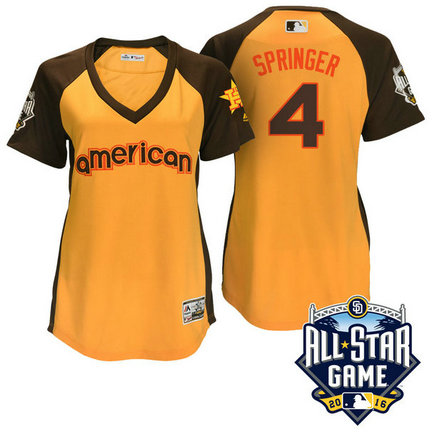 Women - 2016 All-Star American Houston Astros George Springer #4 Yellow Home Run Derby Cool Base Jersey Women - 2016 All-Star American Houston Astros George Springer #4 Yellow Home Run Derby Cool Base Jersey
