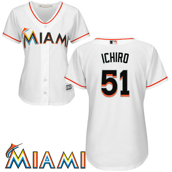 Women - Ichiro Suzuki #51 Miami Marlins Home White Cool Base Jersey