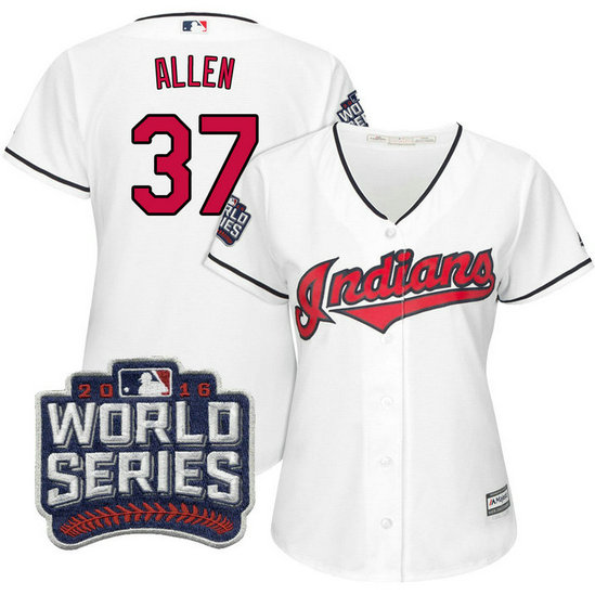 Women - Cleveland Indians Cody Allen #37 White 2016 World Series Bound Cool Base Jersey