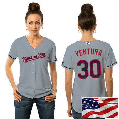 Women - Kansas City Royals Yordano Ventura #30 Grey 2016 Independence Day Stars & Stripes Cool Base Jersey Women - Kansas City Royals Yordano Ventura #30 Grey 2016 Independence Day Stars & Stripes Cool Base Jersey