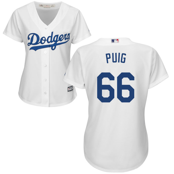 Women - Los Angeles Dodgers Yasiel Puig #66 White Official Cool Base Jersey