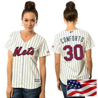 Women - New York Mets Michael Conforto #30 White 2016 Independence Day Stars & Stripes Cool Base Jersey