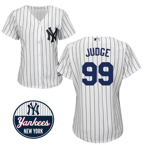 Women - New York Yankees #99 Aaron Judge Home White Cool Base Jersey