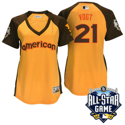 Women - 2016 All-Star American Oakland Athletics Stephen Vogt #21 Yellow Home Run Derby Cool Base Jersey Women - 2016 All-Star American Oakland Athletics Stephen Vogt #21 Yellow Home Run Derby Cool Base Jersey