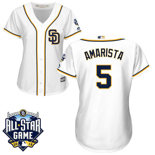 Women - San Diego Padres #5 Alexi Amarista White 2016 All-Star Patch Authentic Cool Base Jersey Women - San Diego Padres #5 Alexi Amarista White 2016 All-Star Patch Authentic Cool Base Jersey