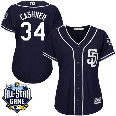 Women - San Diego Padres #34 Andrew Cashner Navy 2016 All-Star Patch Authentic Cool Base Jersey Women - San Diego Padres #34 Andrew Cashner Navy 2016 All-Star Patch Authentic Cool Base Jersey