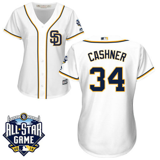 Women - San Diego Padres #34 Andrew Cashner White 2016 All-Star Patch Authentic Cool Base Jersey Women - San Diego Padres #34 Andrew Cashner White 2016 All-Star Patch Authentic Cool Base Jersey