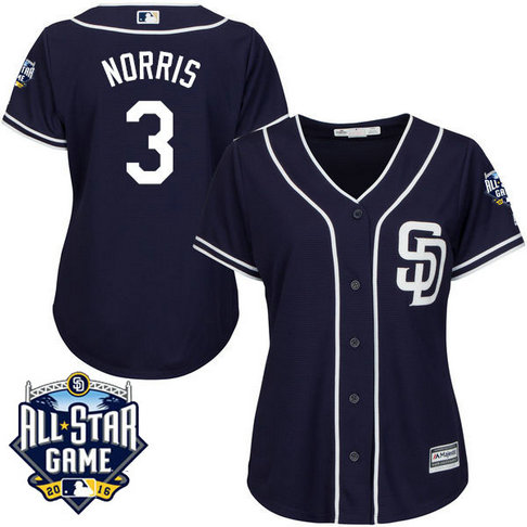 Women - San Diego Padres #3 Derek Norris Navy 2016 All-Star Patch Authentic Cool Base Jersey