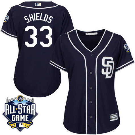 Women - San Diego Padres #33 James Shields Navy 2016 All-Star Patch Authentic Cool Base Jersey
