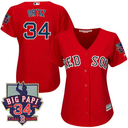 Women - Boston Red Sox #34 David Ortiz Red Cool Base Jersey with Retirement Patch Women - Boston Red Sox #34 David Ortiz Red Cool Base Jersey with Retirement Patch