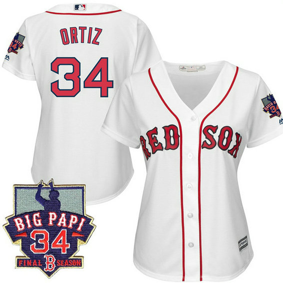 Women - Boston Red Sox #34 David Ortiz White Cool Base Jersey with Retirement Patch Women - Boston Red Sox #34 David Ortiz White Cool Base Jersey with Retirement Patch