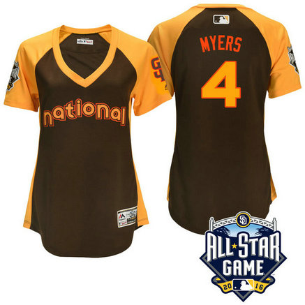 Women - 2016 All-Star National San Diego Padres Wil Myers #4 Brown Home Run Derby Cool Base Jersey
