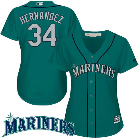 Women - Seattle Mariners #34 Felix Hernandez Green Cool Base Jersey