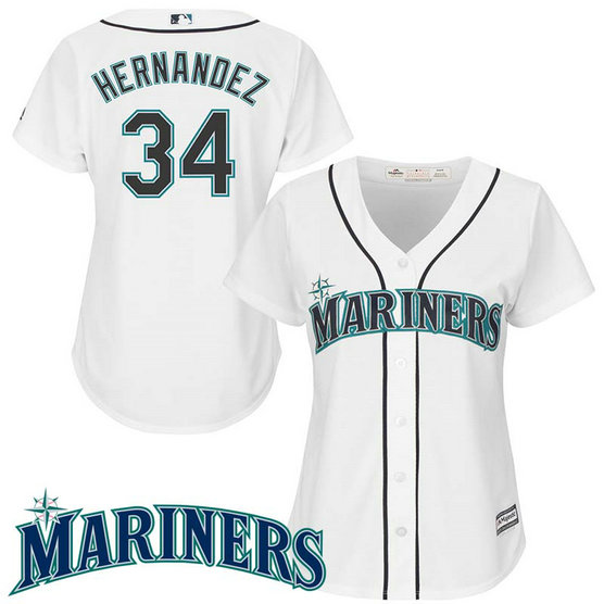 Women - Seattle Mariners #34 Felix Hernandez White Cool Base Jersey