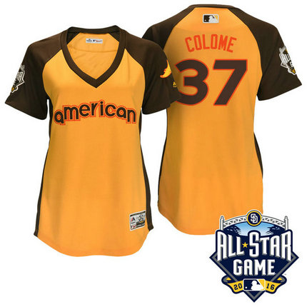 Women - 2016 All-Star American Tampa Bay Rays Alex Colome #37 Yellow Home Run Derby Cool Base Jersey