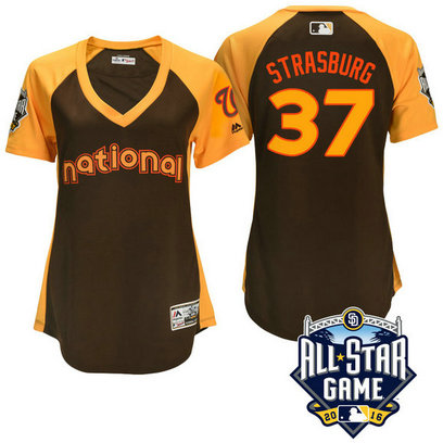 Women - 2016 All-Star National Washington Nationals Stephen Strasburg #37 Brown Home Run Derby Cool Base Jersey