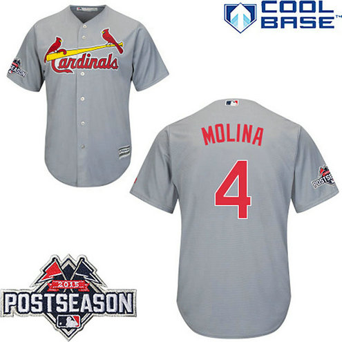 St. Louis Cardinals #4 Yadier Molina Grey Cool Base Away Jersey