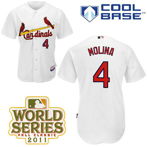 St. Louis Cardinals #4 Yadier Molina White Home Cool Base 2011 World Series Patch Jersey St. Louis Cardinals #4 Yadier Molina White Home Cool Base 2011 World Series Patch Jersey