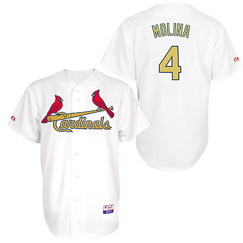 St. Louis Cardinals #4 Yadier Molina White(Gold No.) Cool Base Jersey St. Louis Cardinals #4 Yadier Molina White(Gold No.) Cool Base Jersey