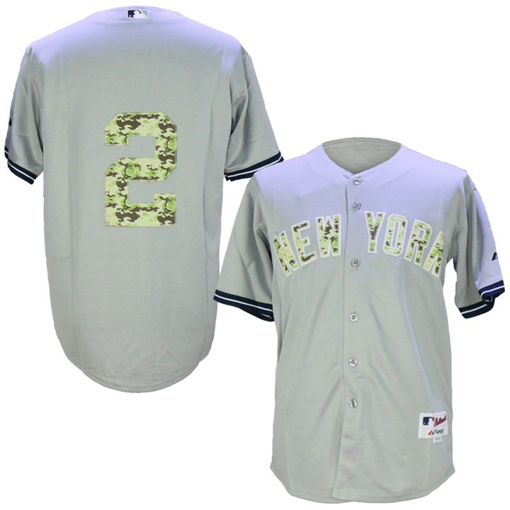 New York Yankees #2 Derek Jeter Grey Camo Cool Base Jersey