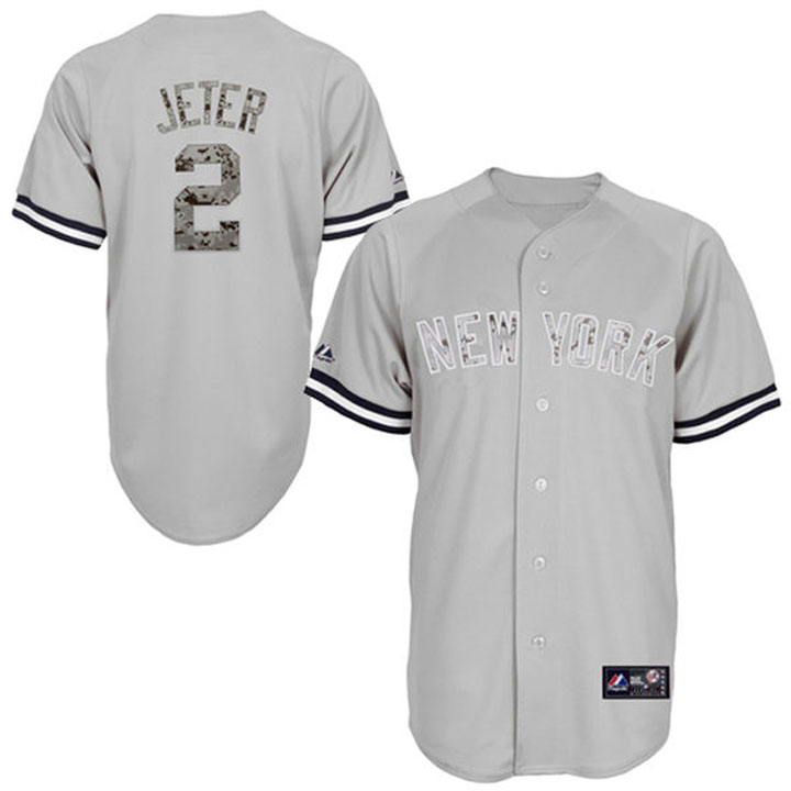 New York Yankees #2 Derek Jeter Grey Camo USMC Player Jersey
