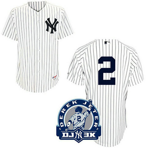 New York Yankees #2 Derek Jeter White Home DJ-3K Patch Jersey New York Yankees #2 Derek Jeter White Home DJ-3K Patch Jersey