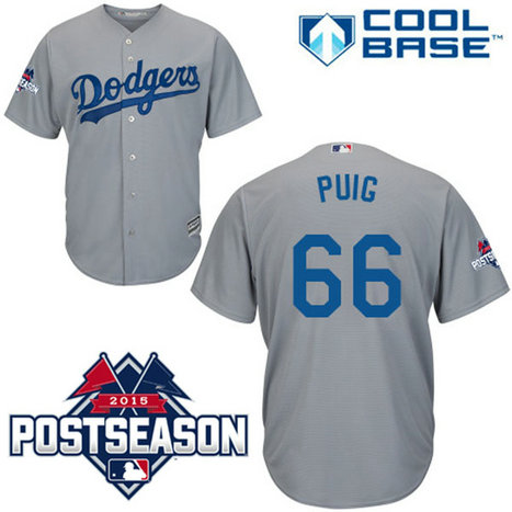 Los Angeles Dodgers #66 Yasiel Puig Grey Cool Base Away Jersey