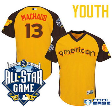 YOUTH 2016 All-Star American Baltimore Orioles Manny Machado #13 Gold Third Baseman Cool Base Jersey YOUTH 2016 All-Star American Baltimore Orioles Manny Machado #13 Gold Third Baseman Cool Base Jersey
